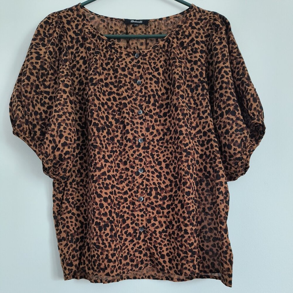 EUC Madewell Balloon-Sleeve Button-Up Top in Painted Leopard- Large - Picture 8 of 12